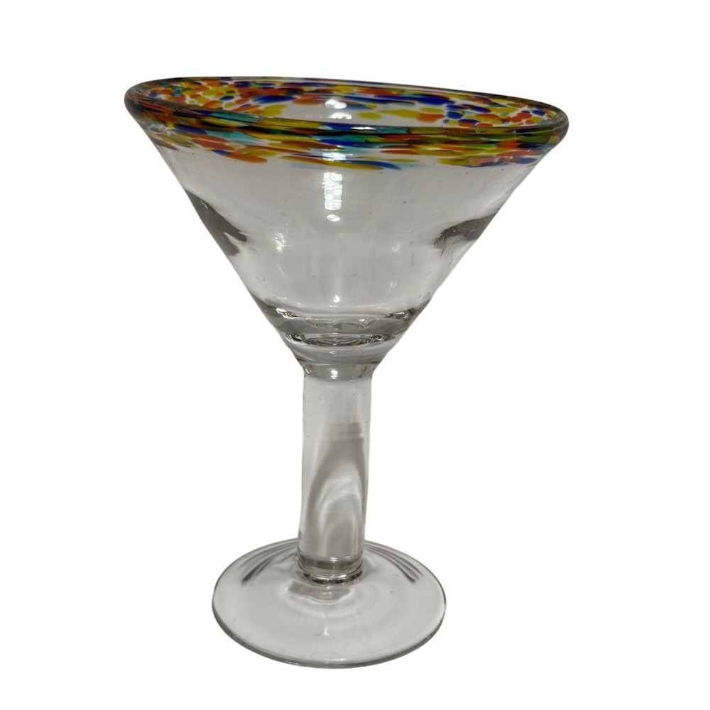 Hand Blown Glass Margarita Glass Multi Color Confetti Rim Mexican Barware‎